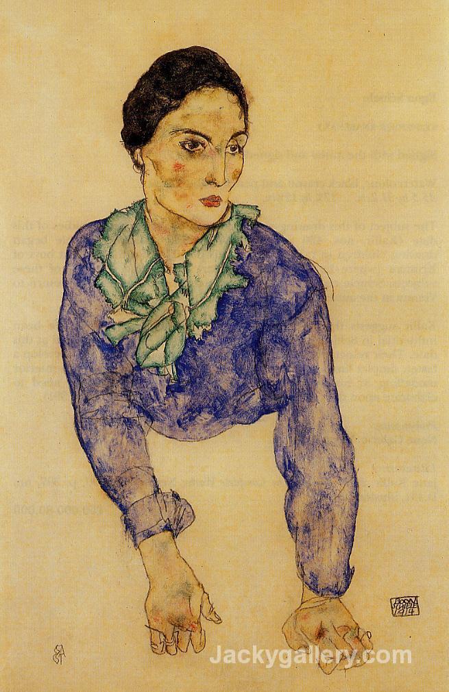 Portrait of a Woman with Blue and Green Scarf by Egon Schiele paintings reproduction
